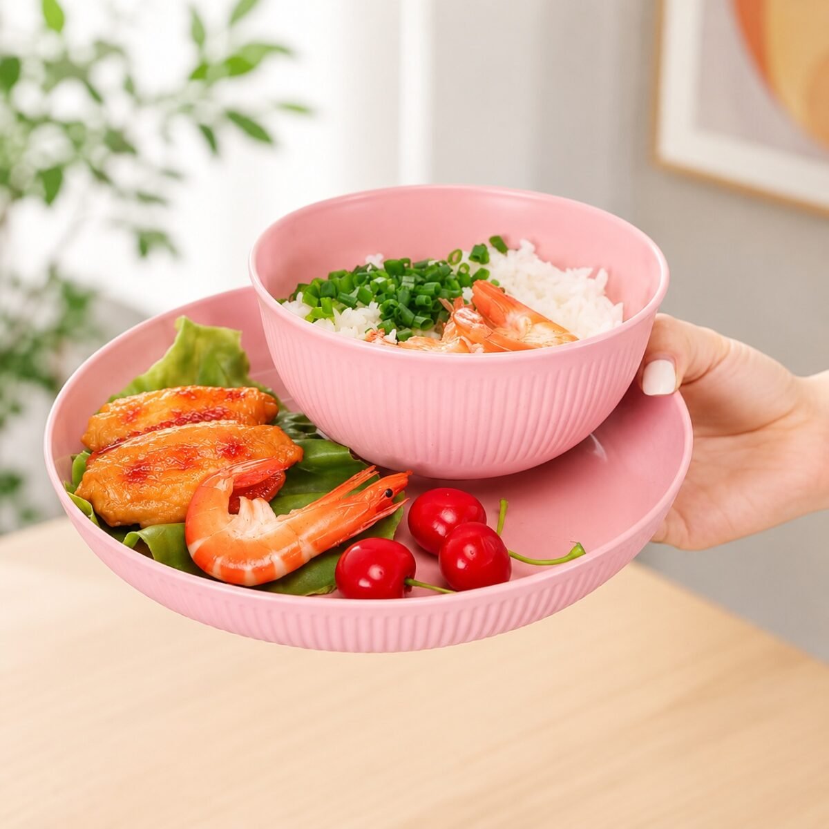 6 Pcs Wheat Straw Plate Set Dinner Set 小麦秸秆碗碟套装