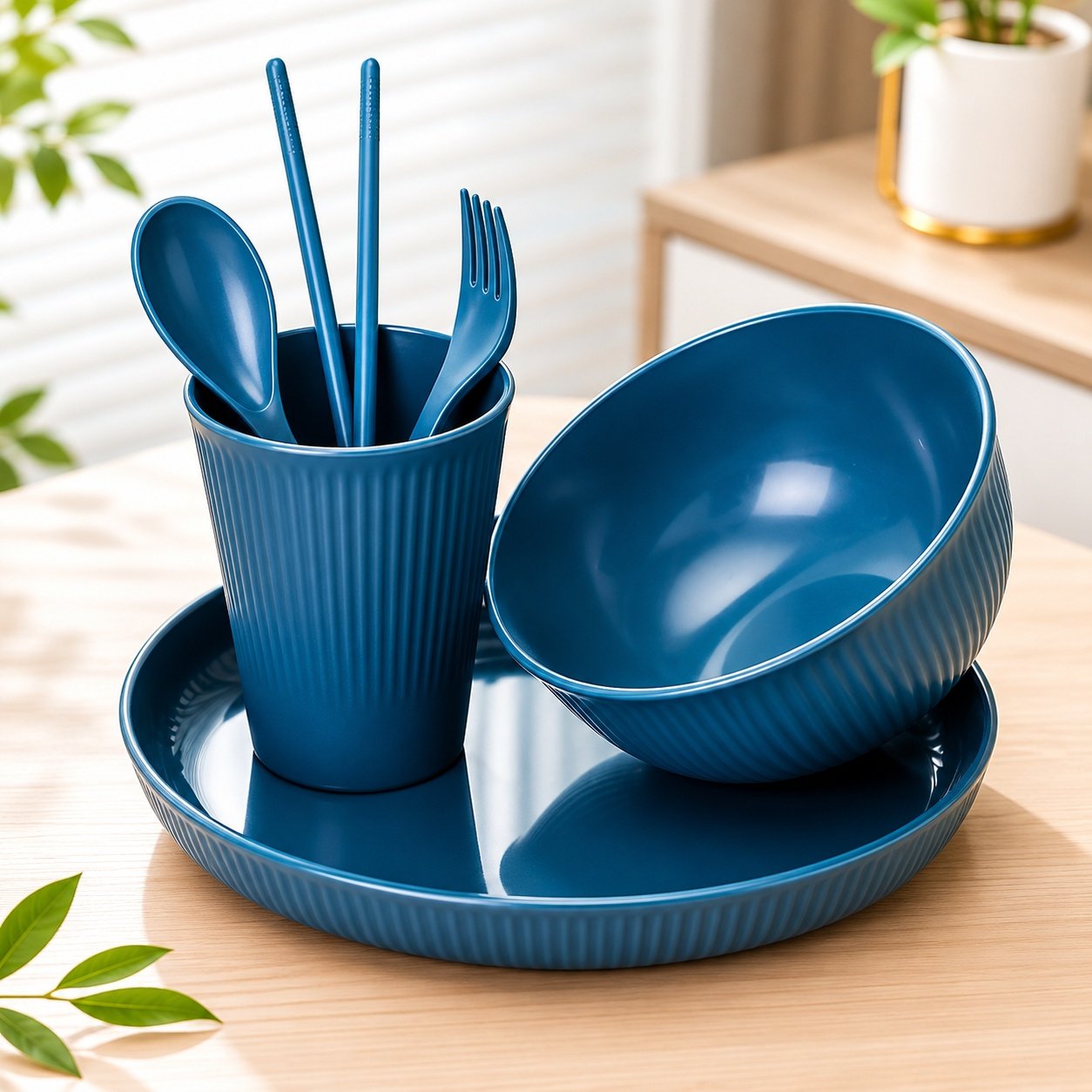 6 Pcs Wheat Straw Plate Set