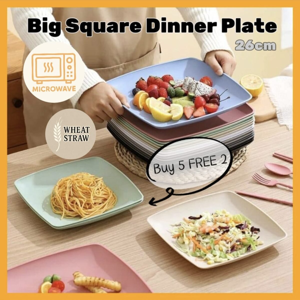 26cm Square Wheat Straw Plate Dinner Plate 小麦秸秆四方盘