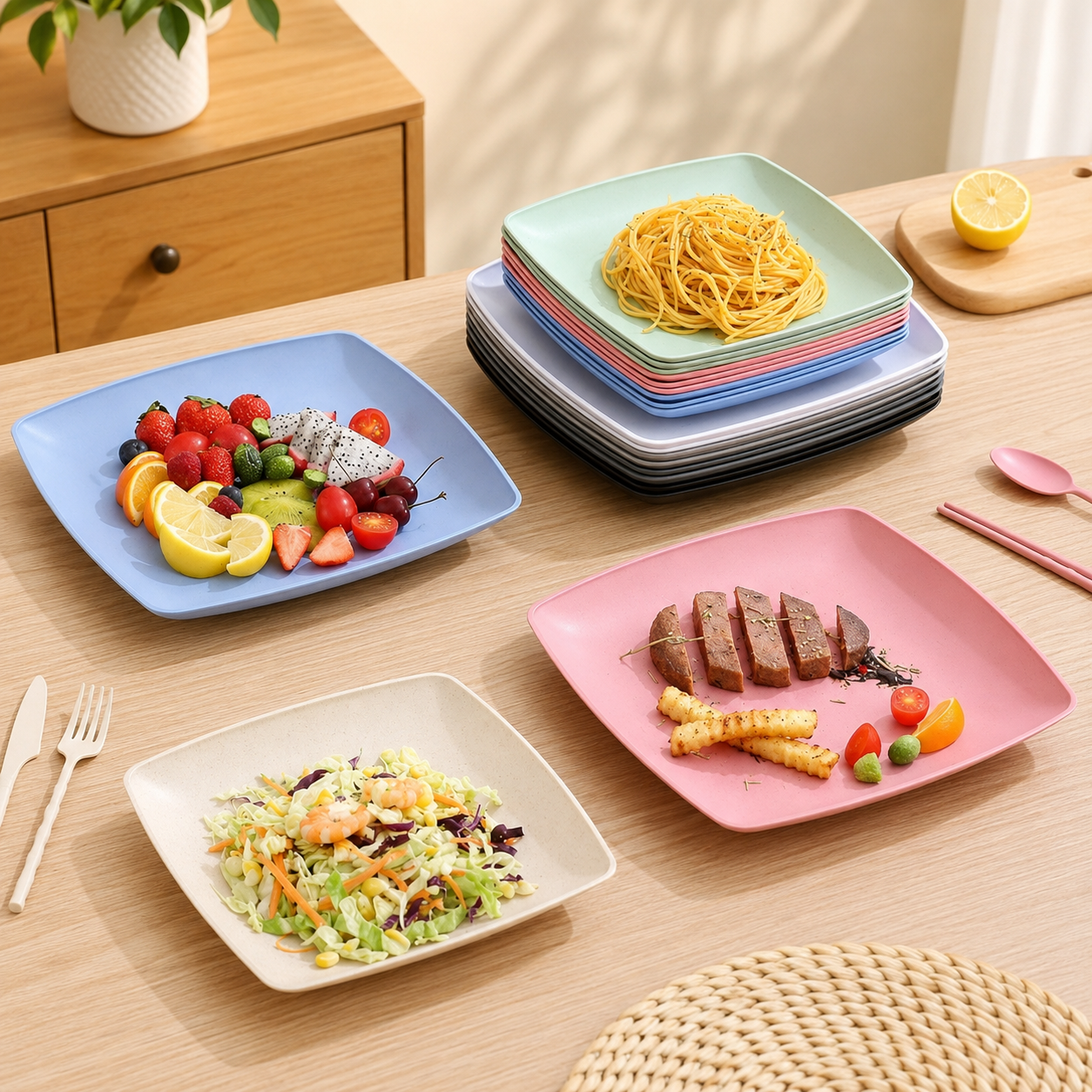 26cm wheat straw square plate (13)