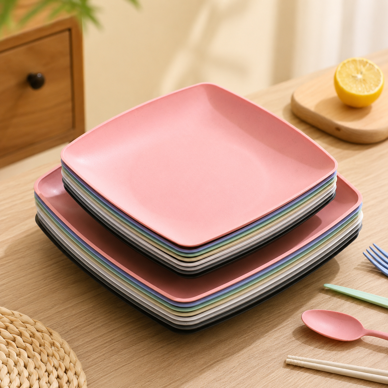26cm wheat straw square plate (14)