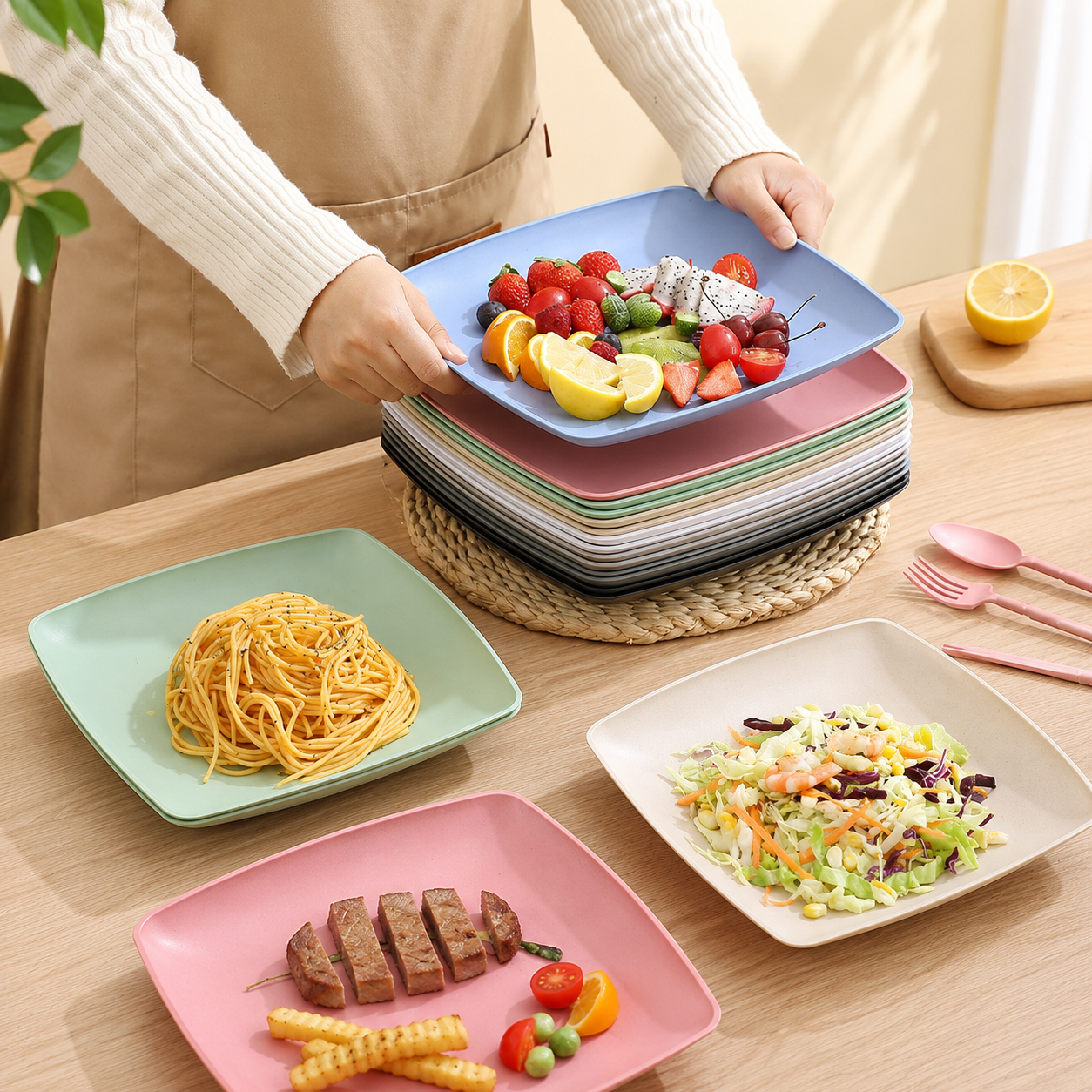 26cm wheat straw square plate (15)