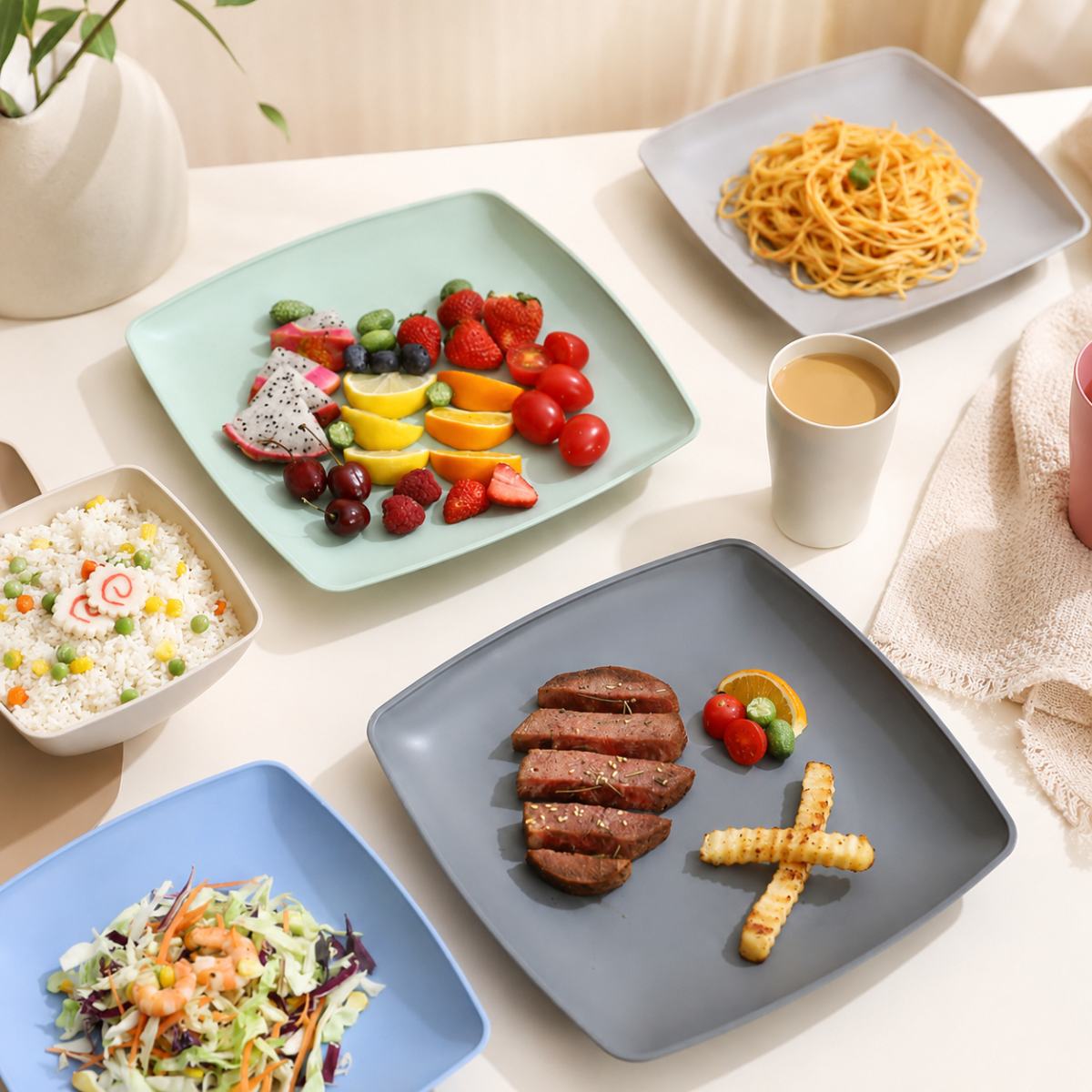 26cm Square Wheat Straw Plate Dinner Plate 小麦秸秆四方盘