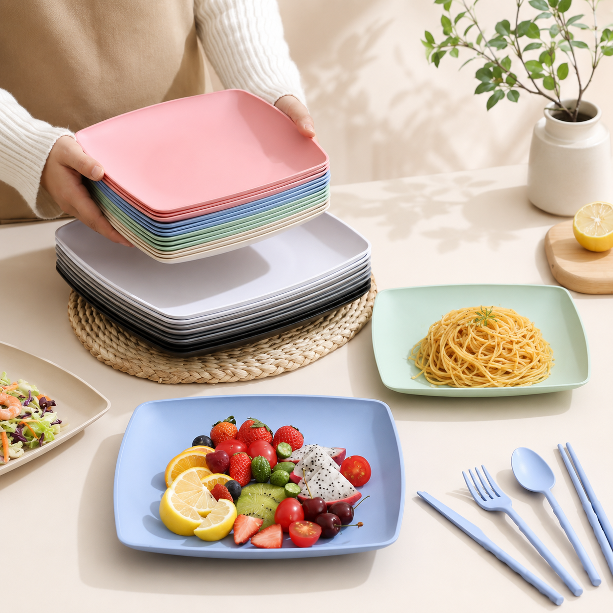 26cm wheat straw square plate (9)