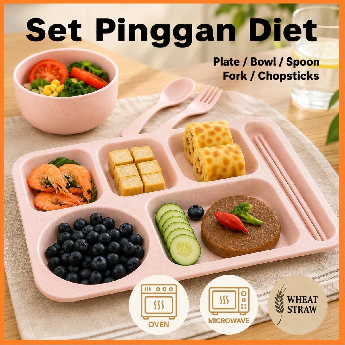 Divided Plate Diet Plate Compartment Plate 分格餐盘 4 In 1