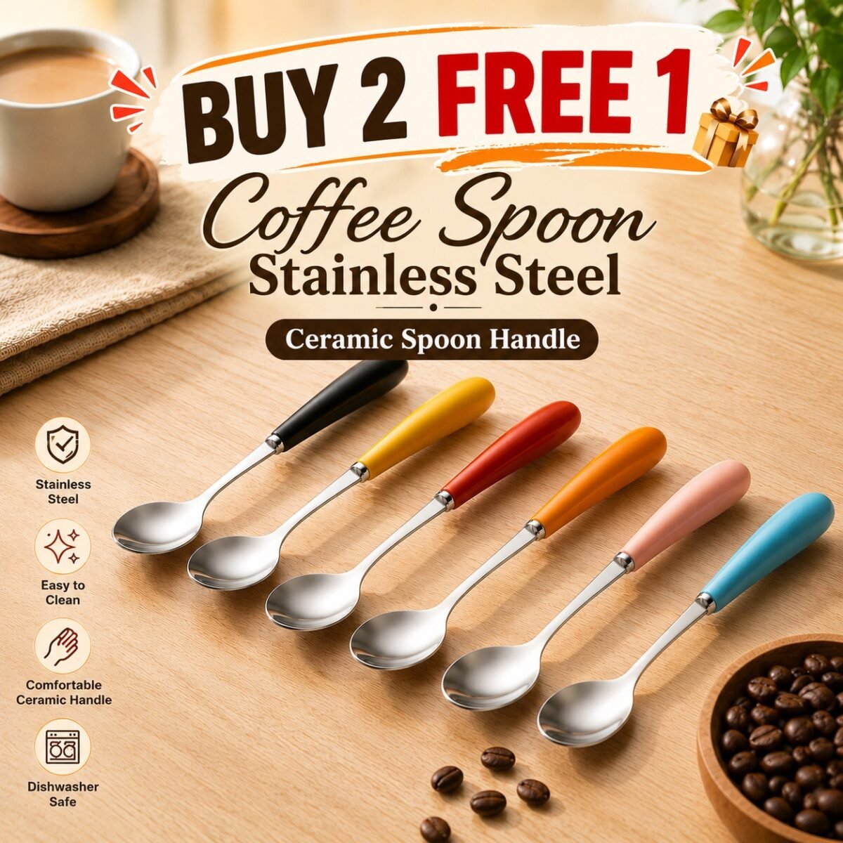 Teaspoon Coffee Spoon Aesthetic Spoon Stainless Steel Teaspoon陶瓷柄咖啡勺