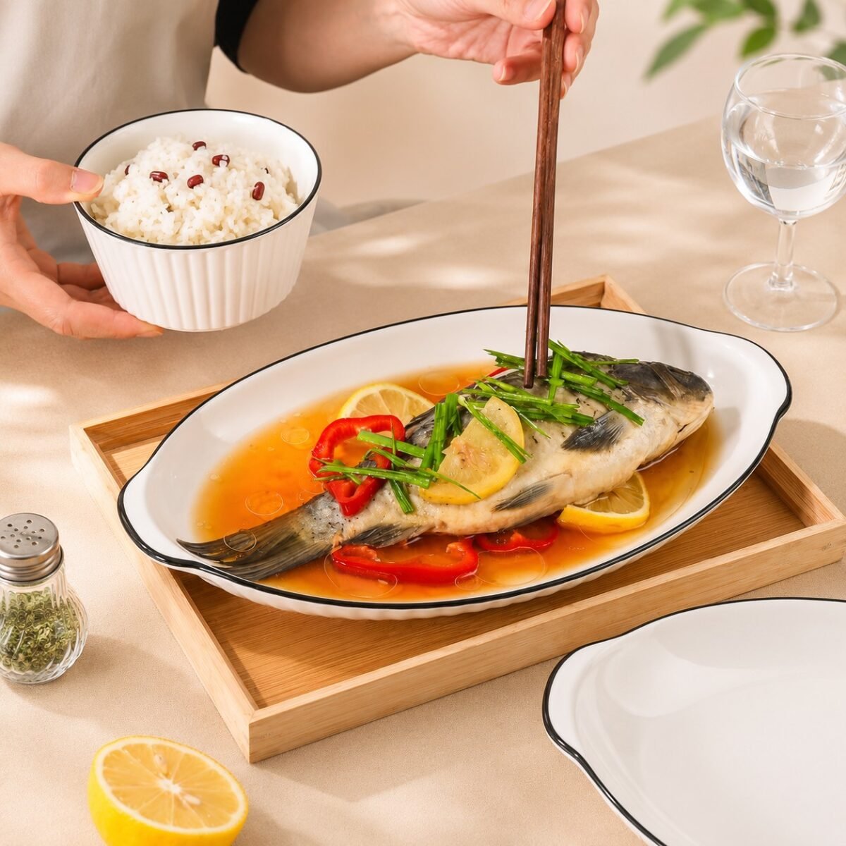 12' Ceramic Fish Plate Steam Fish Plate陶瓷魚盘